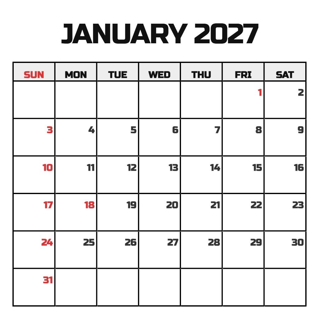 Custom Printable January 2027 Calendar With Holidays Wallpaper PDF Download