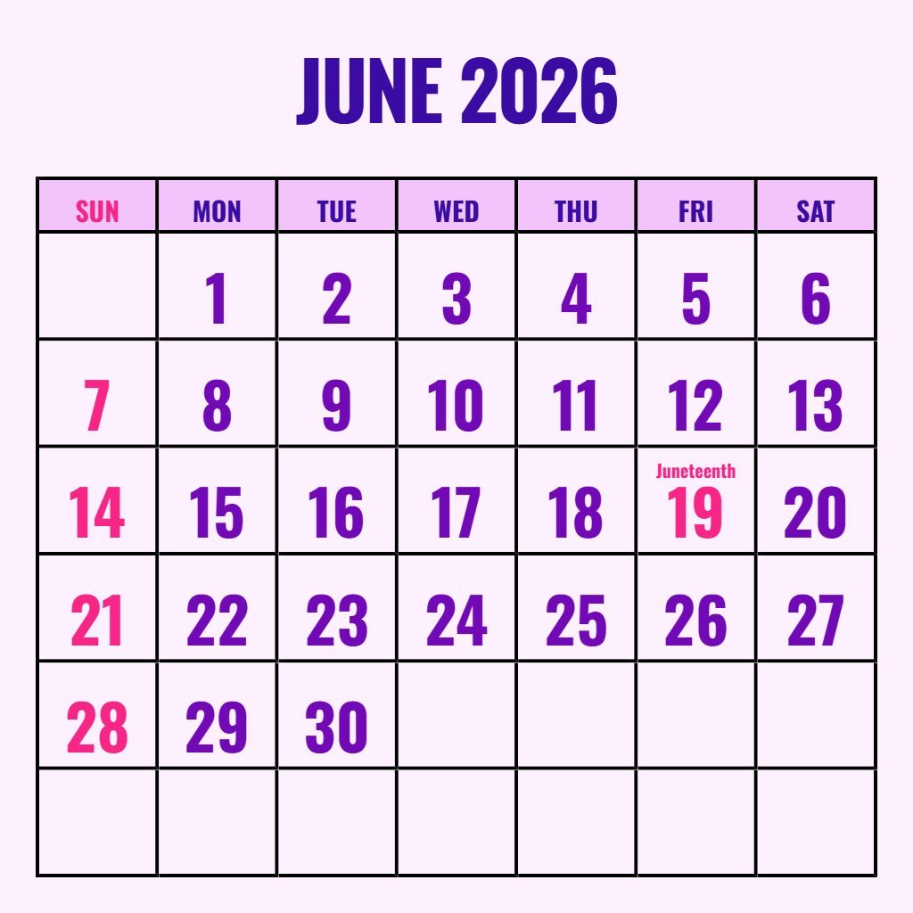Custom Printable June 2026 Calendar Free Schedule PDF Download