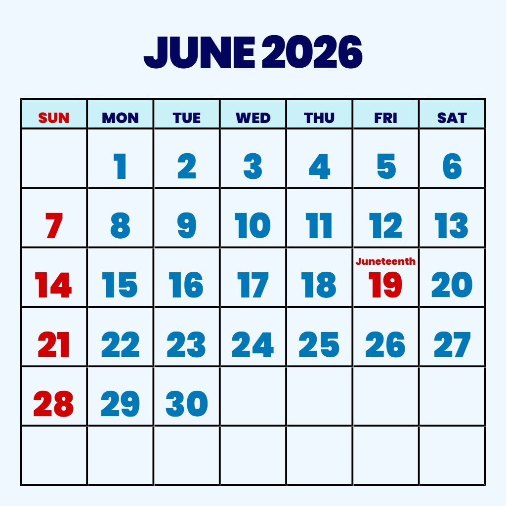 Cute Printable June 2026 Calendar Free Schedule PDF Download