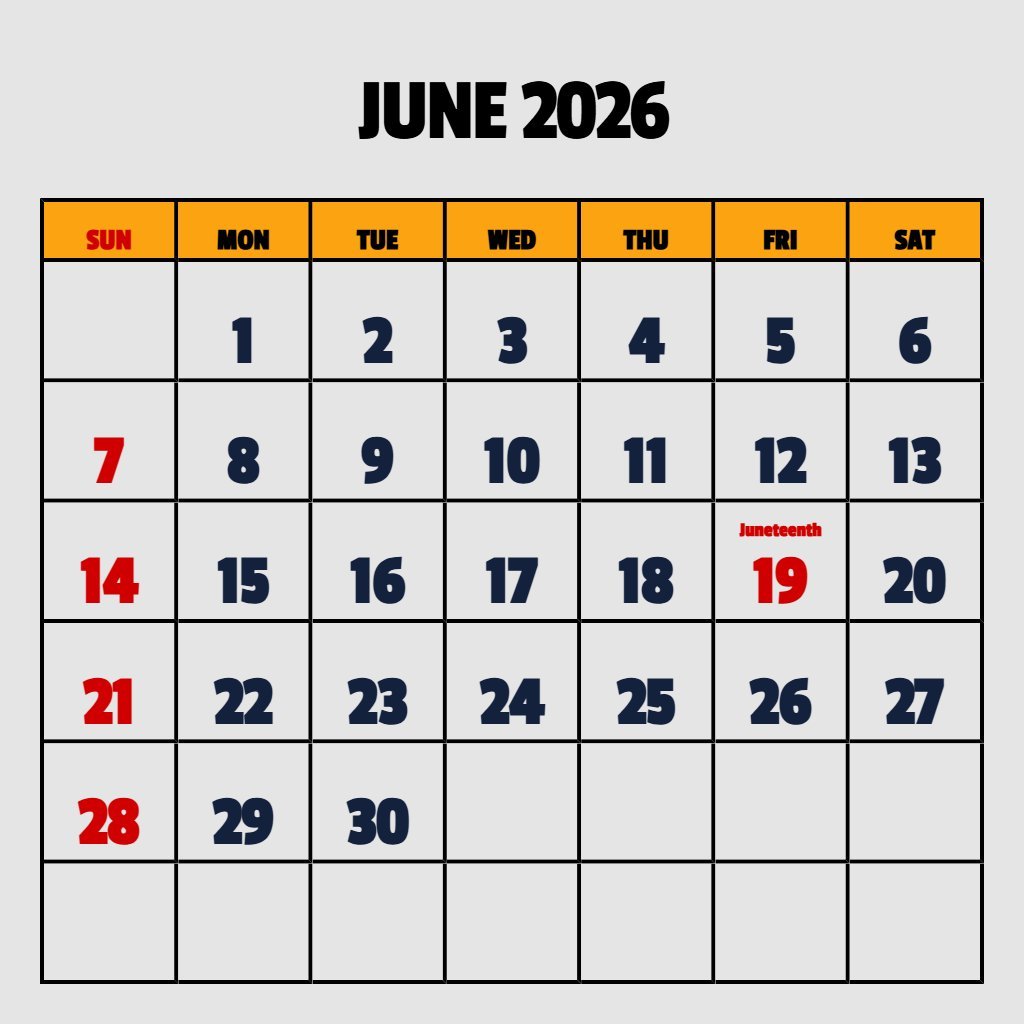 Editable Printable June 2026 Calendar With Holidays Schedule PDF Download