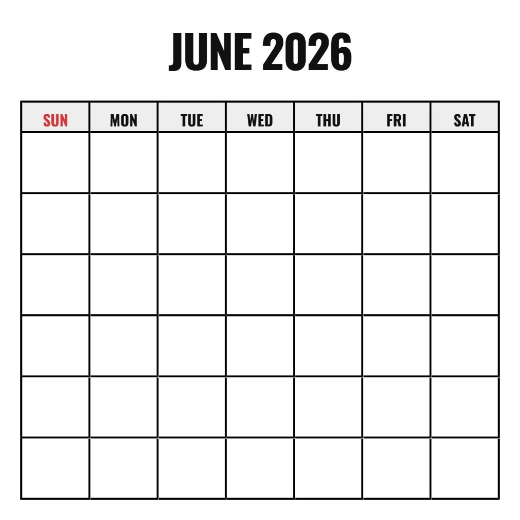 Printable June 2026 Calendar With Holidays Blank PDF Download