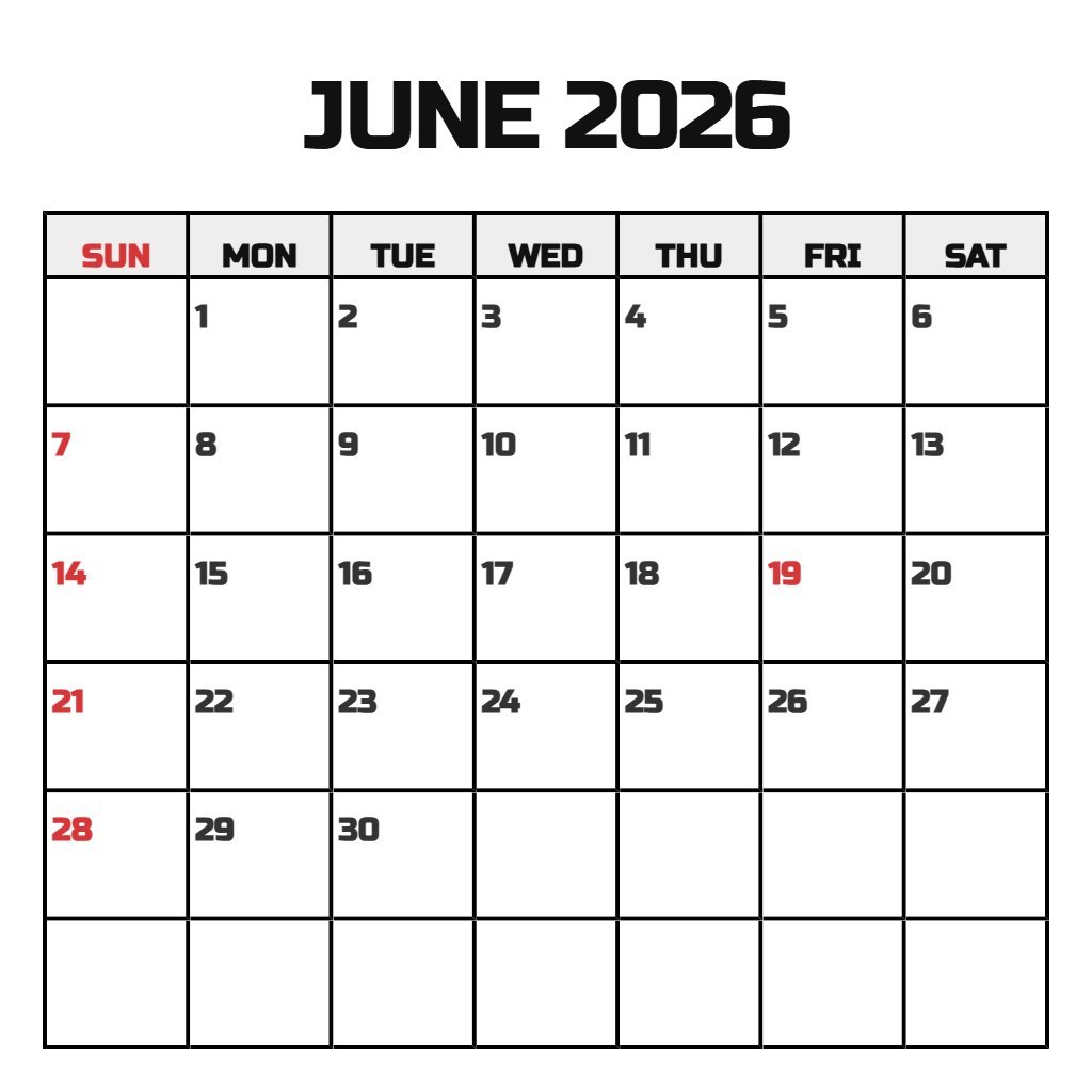 Free Printable June Calendar 2026 Free Notes PDF Download