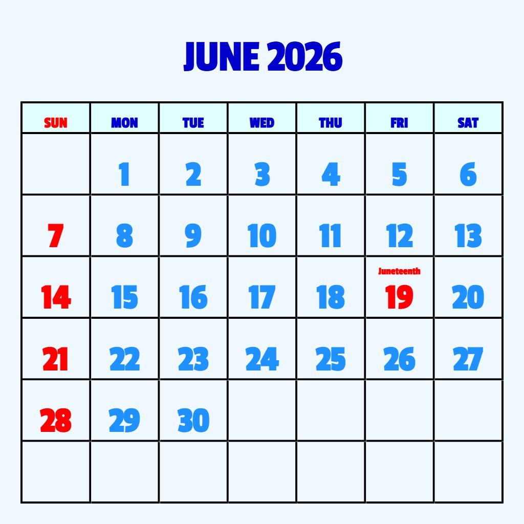 Custom Printable June Calendar 2026 Free Planning PDF Download