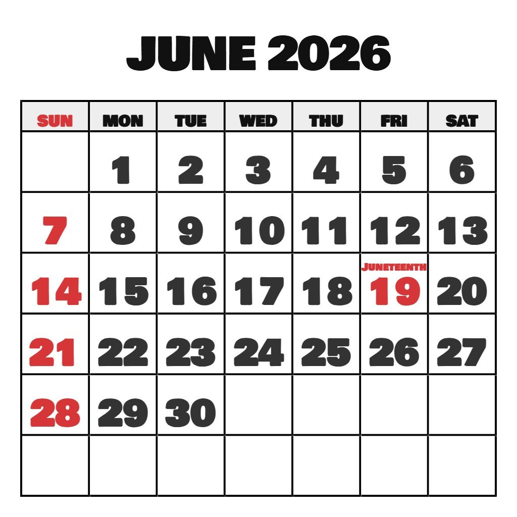 Printable June Calendar 2026 Free PDF Download