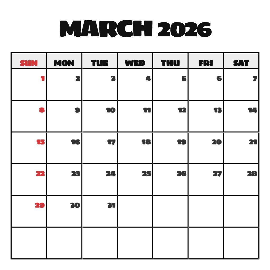 Free Printable March 2026 Calendar Free Planning PDF Download