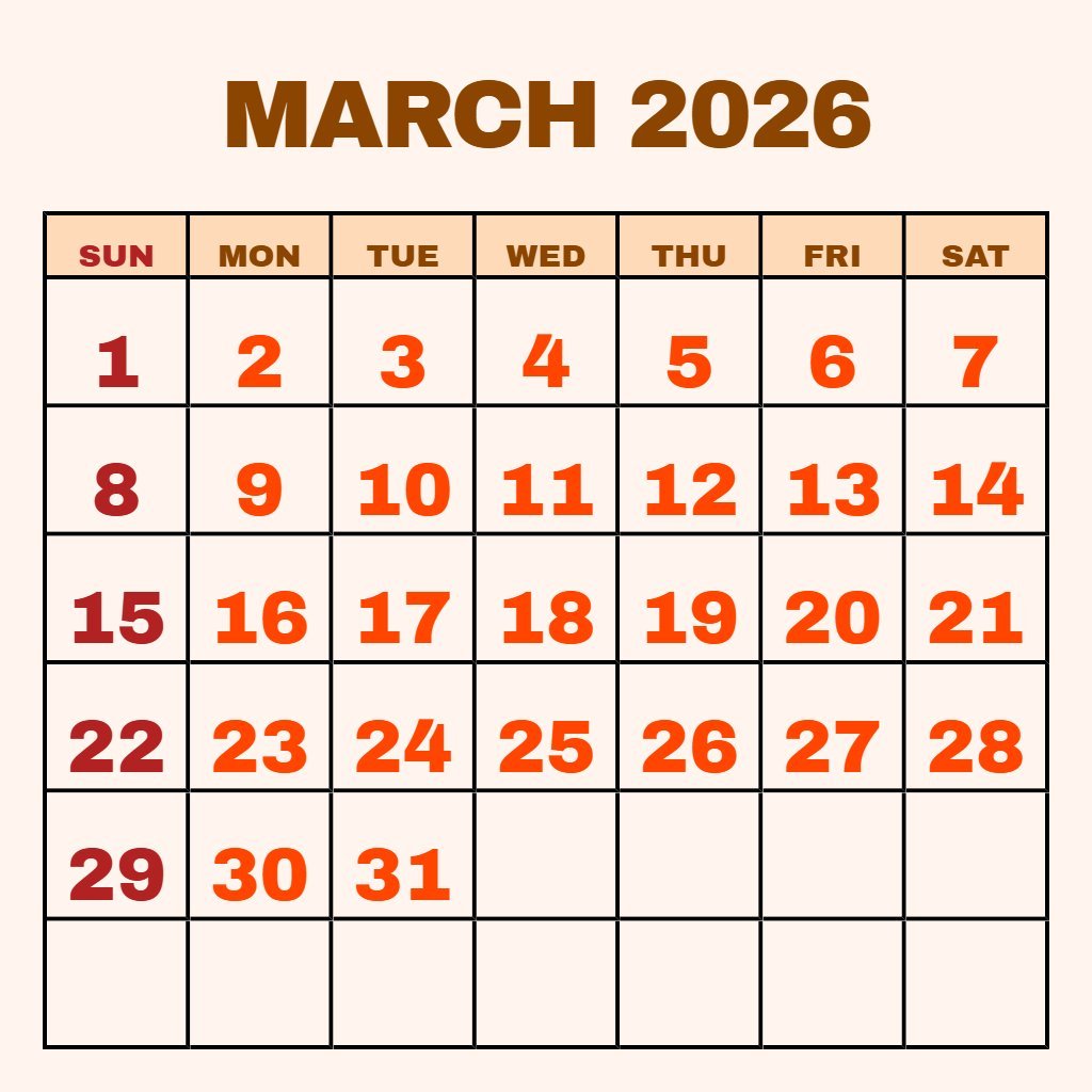 Custom Printable March 2026 Calendar Free Wallpaper PDF Download