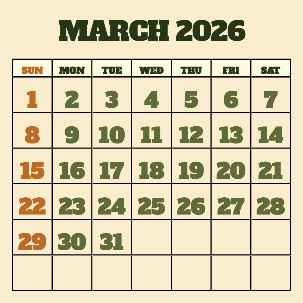 Custom Printable March 2026 Calendar Pdf Wallpaper PDF Download