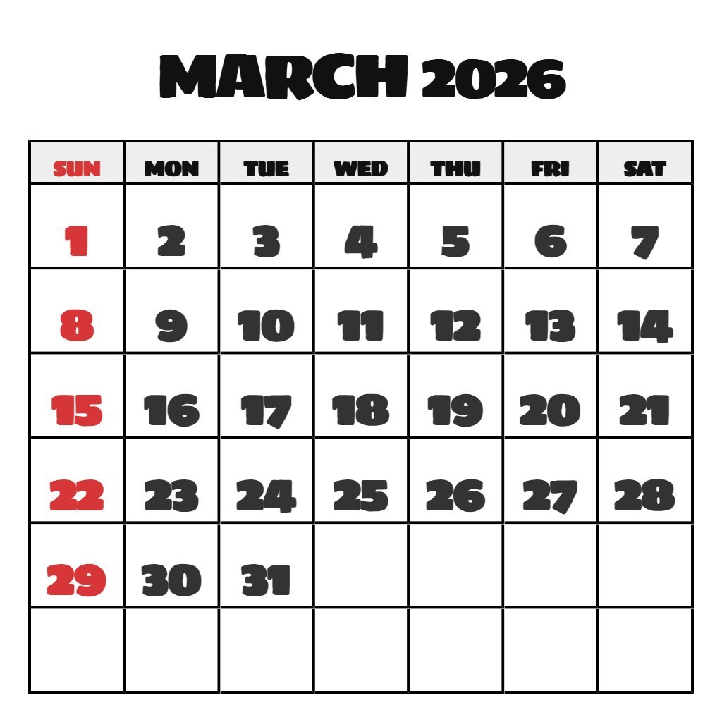 Printable March 2026 Calendar Pdf PDF Download