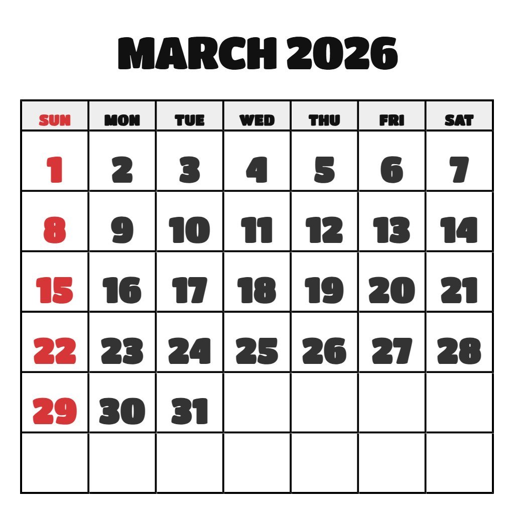 Printable March 2026 Calendar With Holidays Printable March 2026 Calendar With Holidays PDF Download