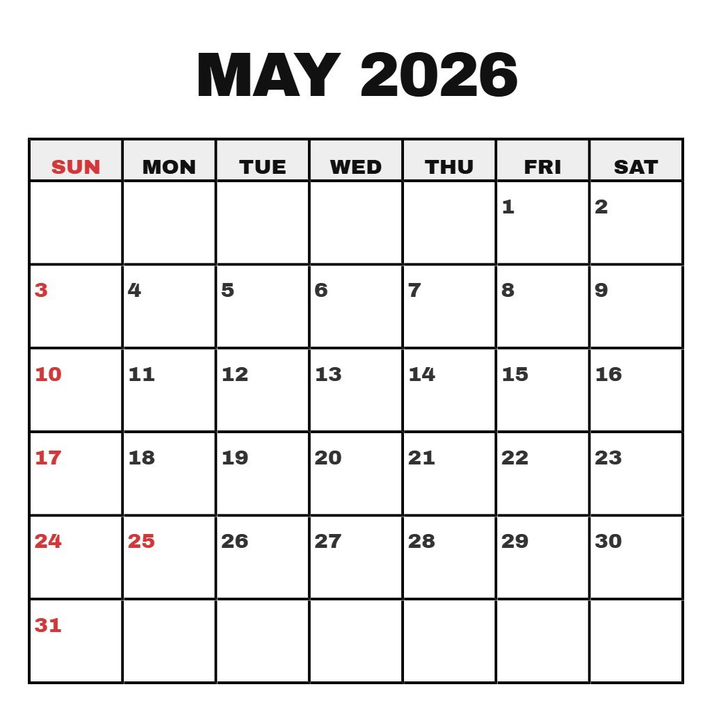 Cute Printable May 2026 Calendar Free Planning PDF Download