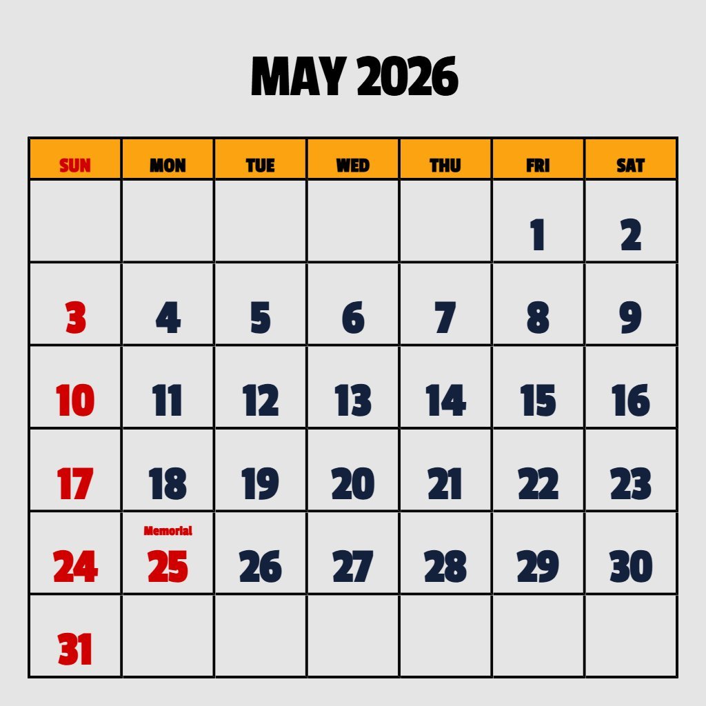 Custom Printable May 2026 Calendar Free Wallpaper PDF Download