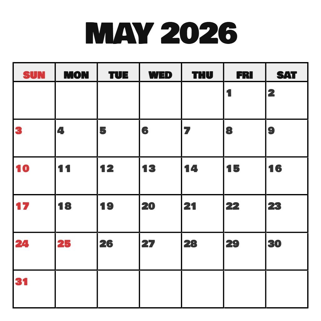 Custom Printable May 2026 Calendar With Holidays Wallpaper PDF Download
