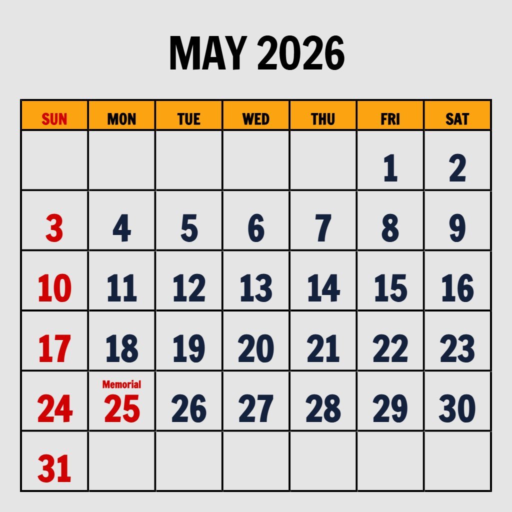 Cute Printable May 2026 Calendar With Holidays Schedule PDF Download