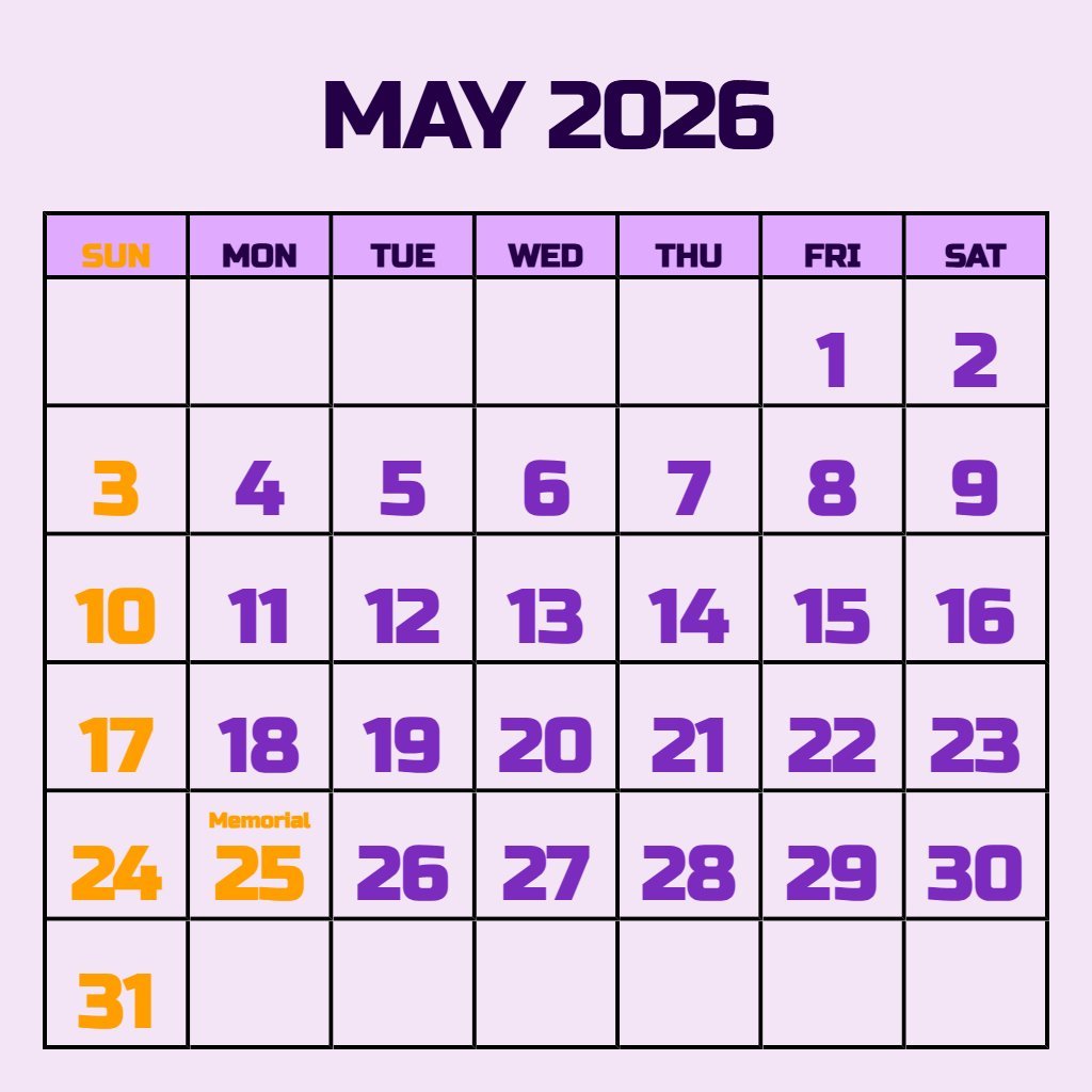 Custom Printable May Calendar 2026 Pdf Planning PDF Download