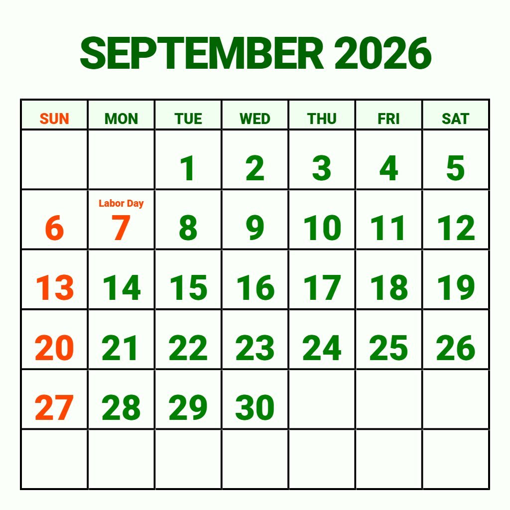 Custom Printable Monthly Calendar 2026 September Planning PDF Download