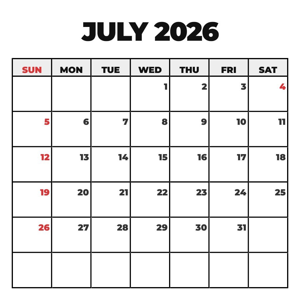 Free Printable Monthly Calendar July 2026 Notes PDF Download Free Printable Monthly Calendar July 2026 Notes PDF Download