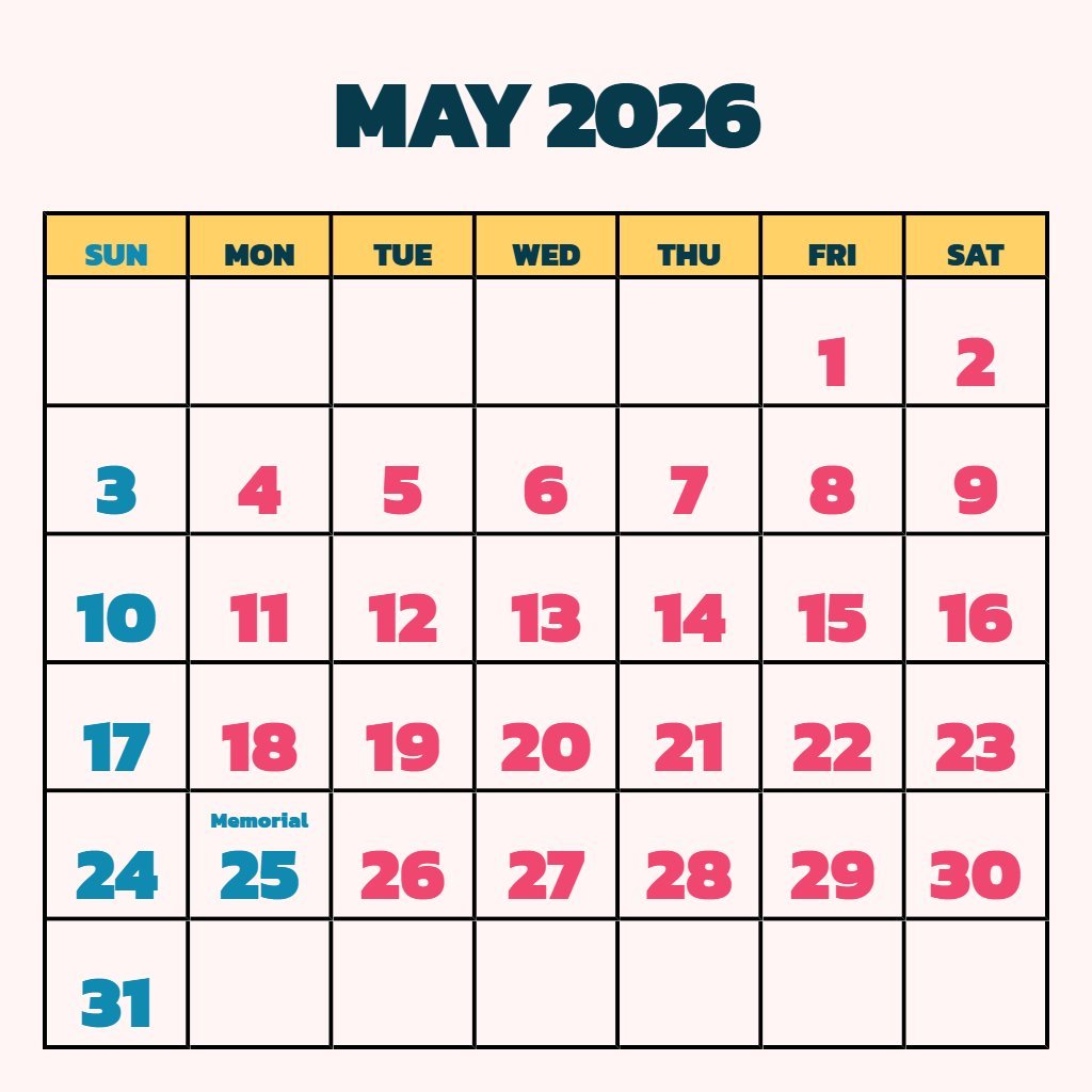 Editable Printable Monthly Calendar May 2026 Notes PDF Download