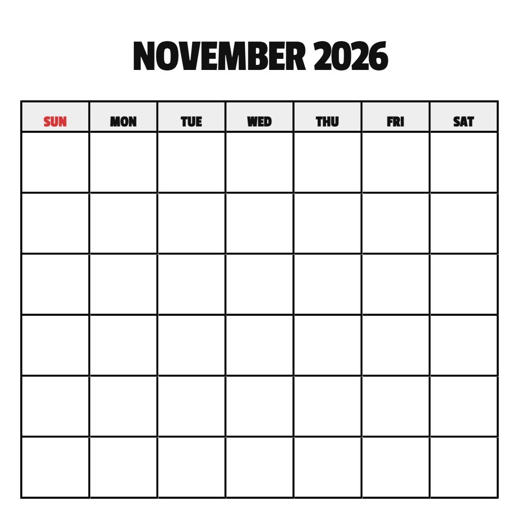 Printable November 2026 Calendar With Holidays Blank PDF Download