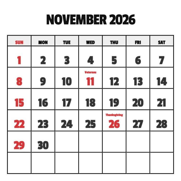 Printable November And December 2026 Calendar PDF Download
