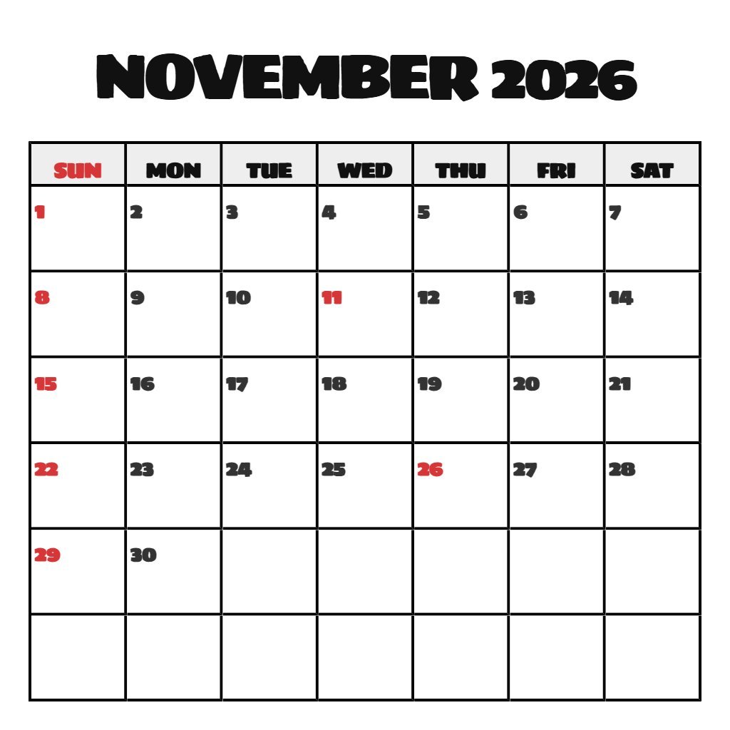 Free Printable November Calendar 2026 Free Wallpaper PDF Download