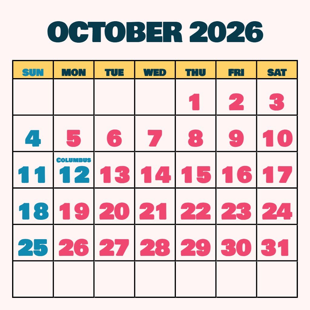 Editable Printable October 2026 Calendar Free Wallpaper PDF Download