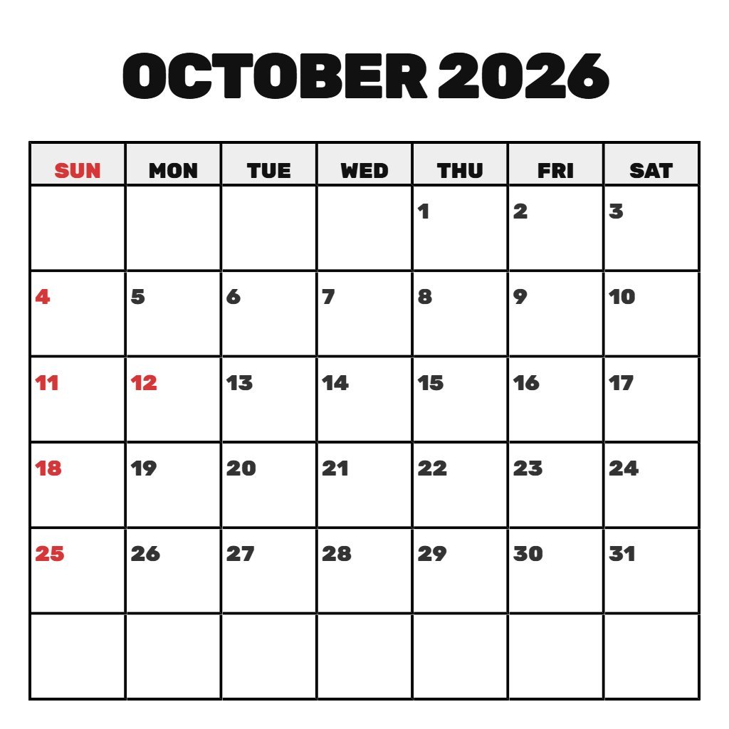 Cute Printable October 2026 Calendar Pdf Schedule PDF Download