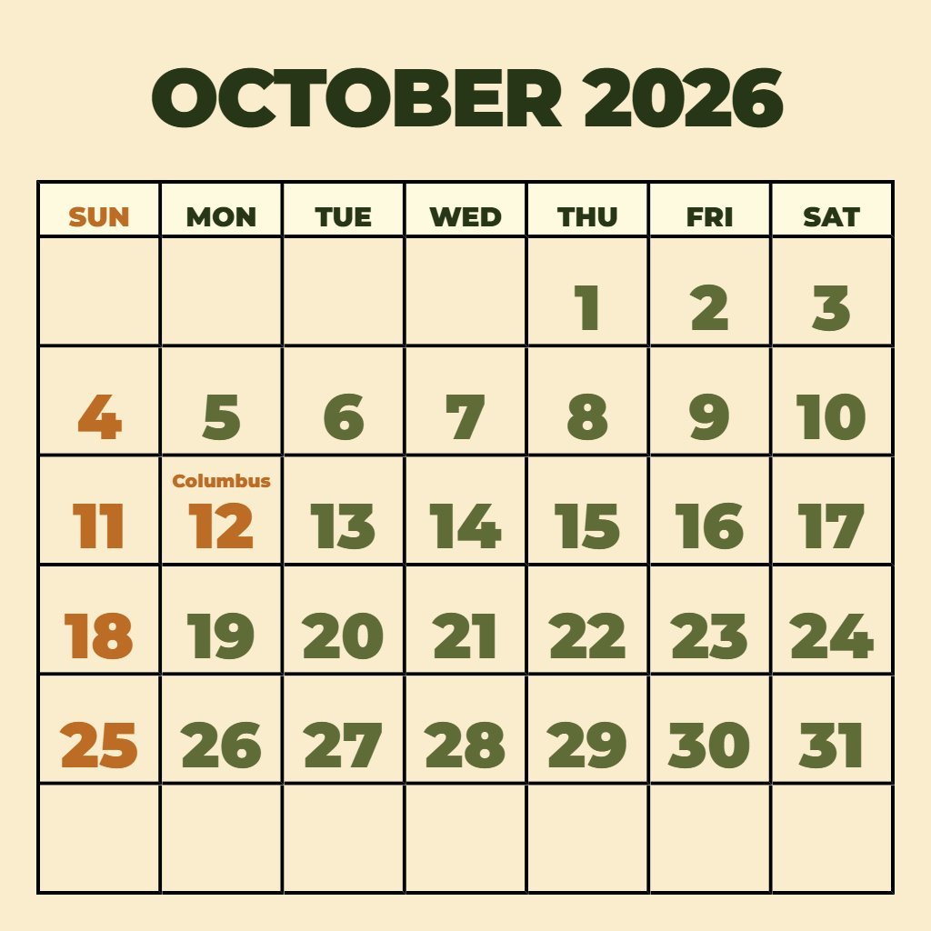 Editable Printable October 2026 Calendar Pdf Notes PDF Download