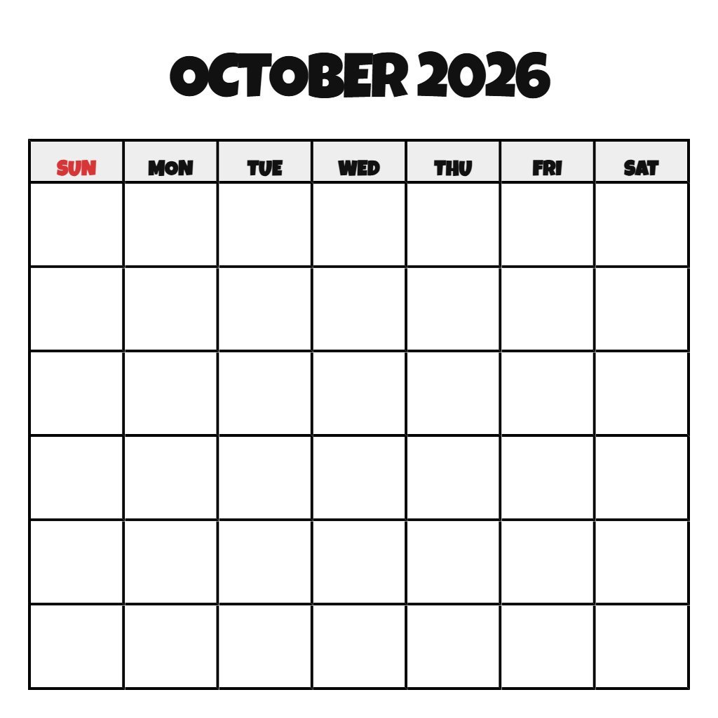 Printable October 2026 Calendar Pdf Blank PDF Download