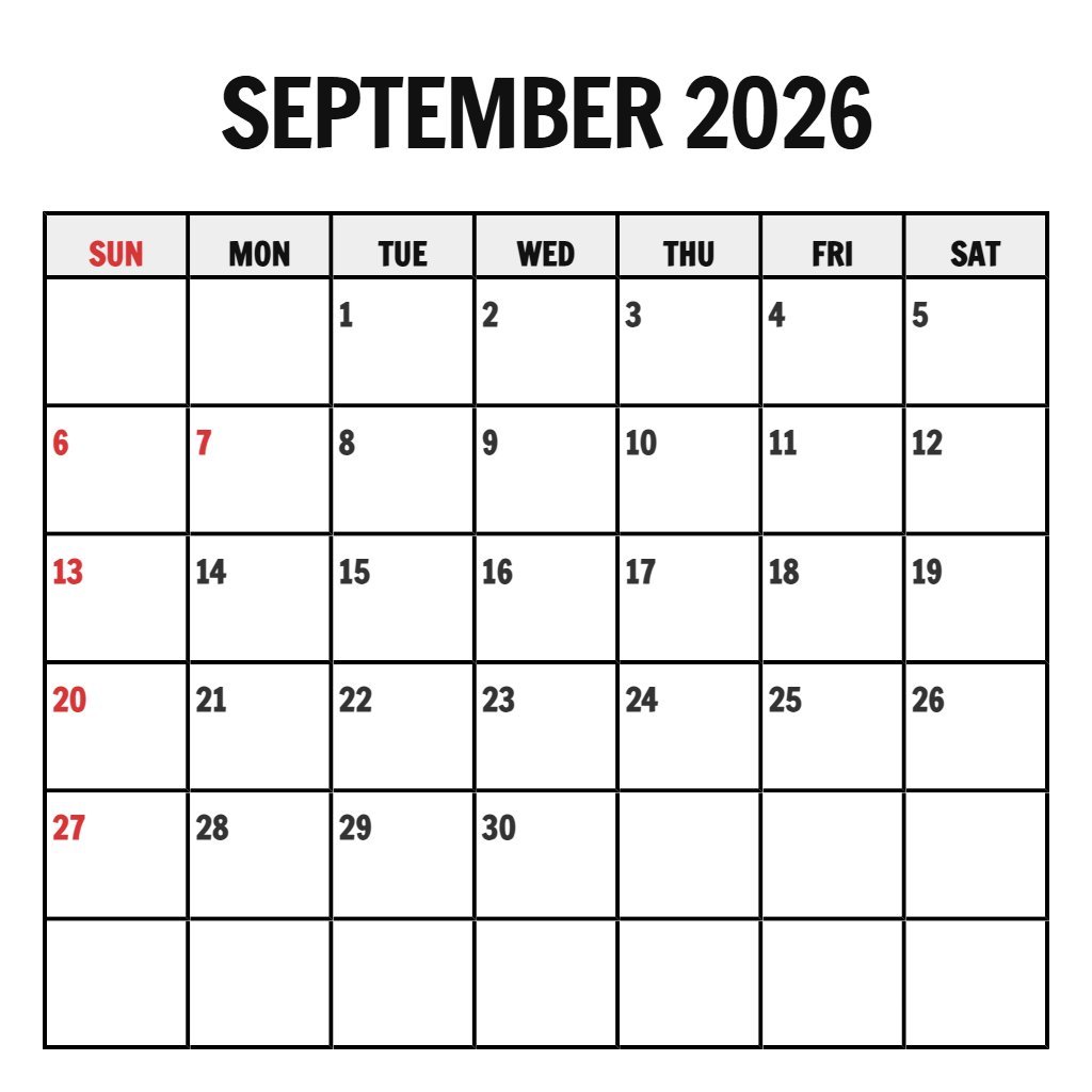 Cute Printable September 2026 Calendar Free Notes PDF Download