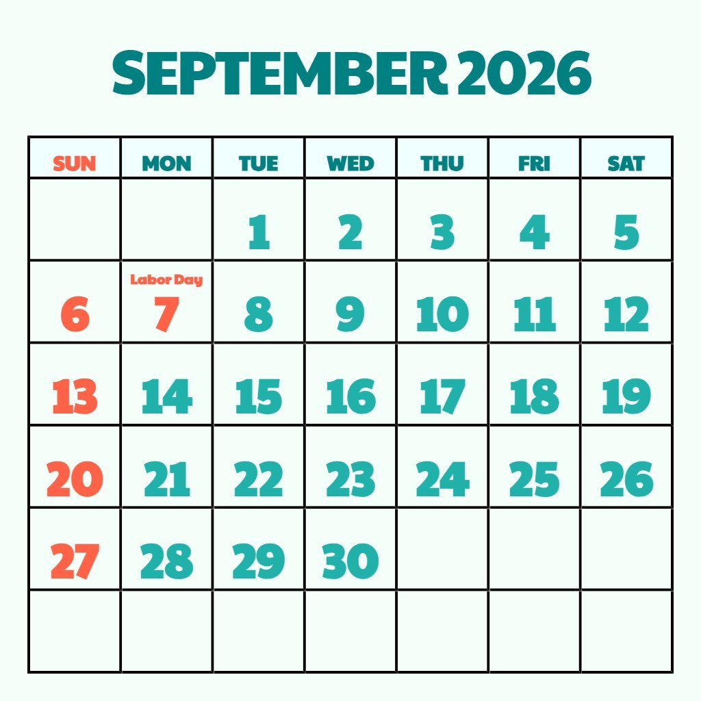 Custom Printable September 2026 Calendar Free Schedule PDF Download