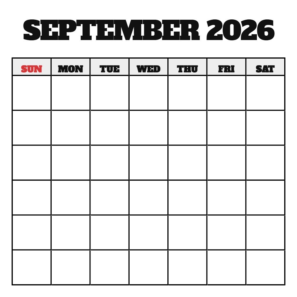 Printable September 2026 Calendar Free Blank PDF Download