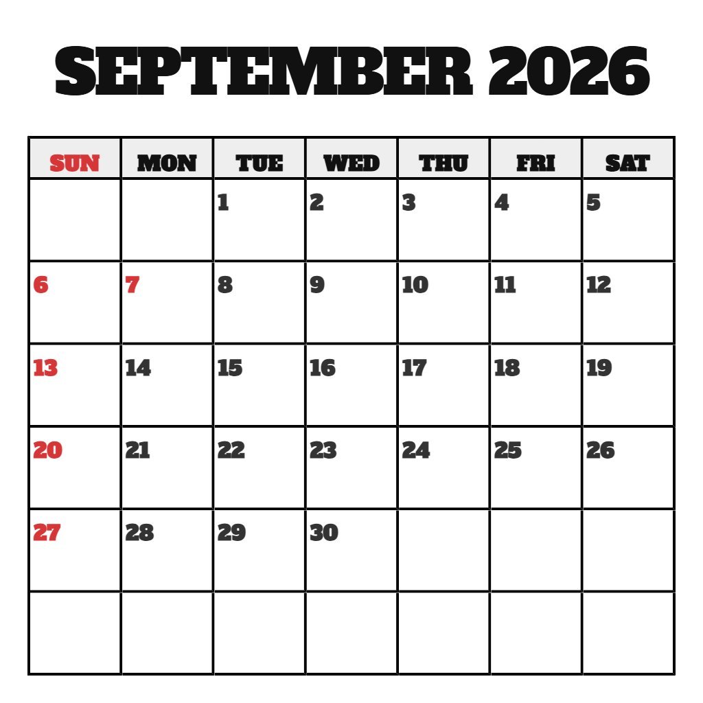 Custom Printable September 2026 Calendar Pdf Notes PDF Download