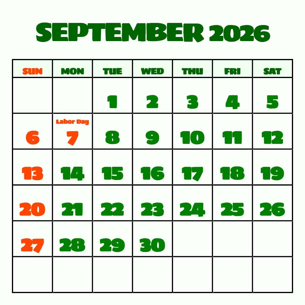 Custom Printable September 2026 Calendar Pdf Schedule PDF Download