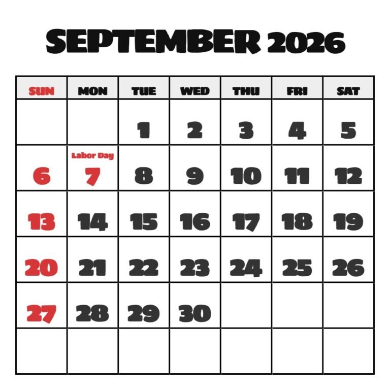 Printable September 2026 Calendar Pdf PDF Download
