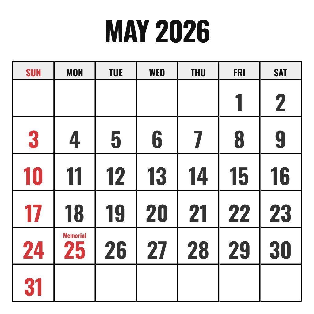 Printable Tree Free Printable May 2026 Calendar PDF Download