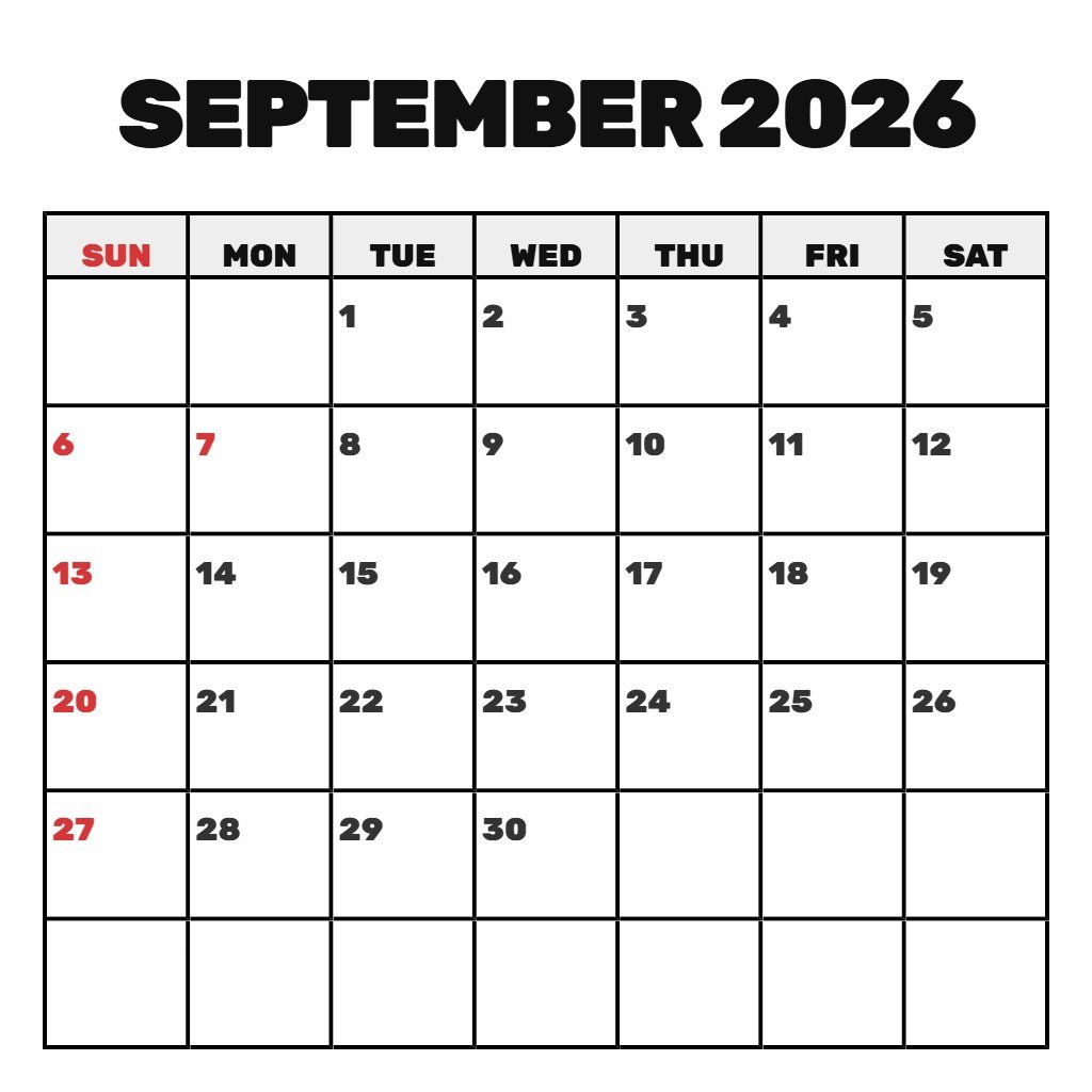 Cute September 2026 Calendar Free Printable Wallpaper PDF Download