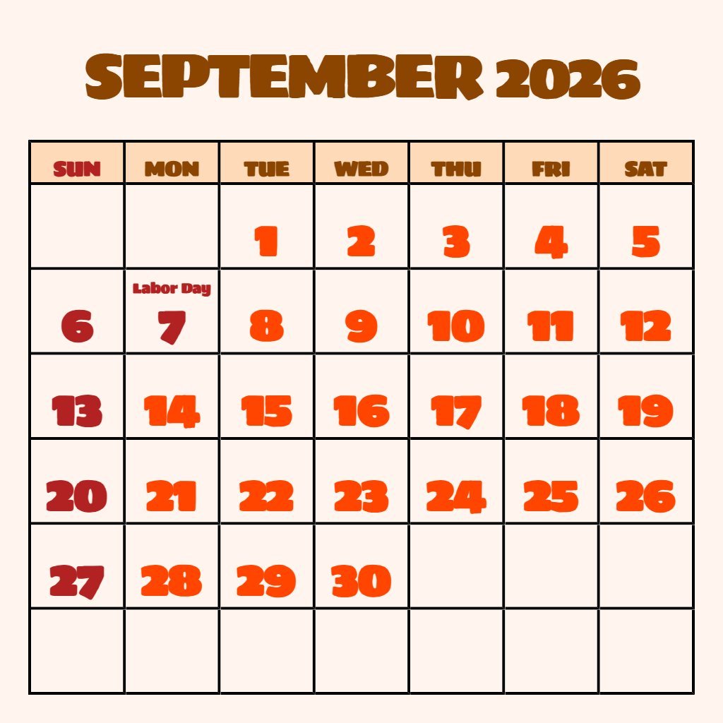 Custom September 2026 Calendar Free Printable Planning PDF Download