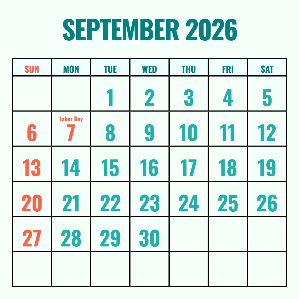 Cute September 2026 Calendar Printable Free Notes PDF Download