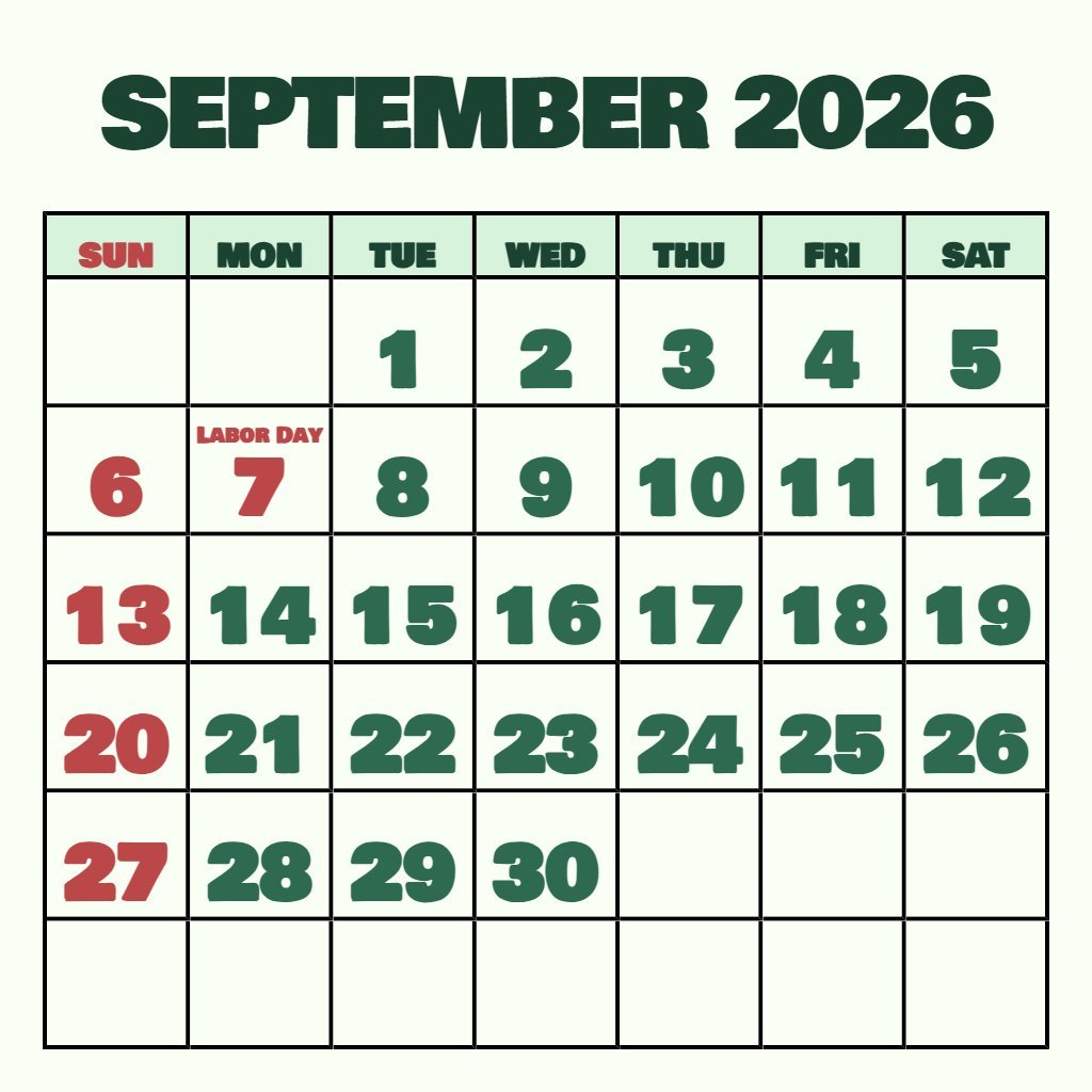 Custom September 2026 Calendar Printable Free Schedule PDF Download