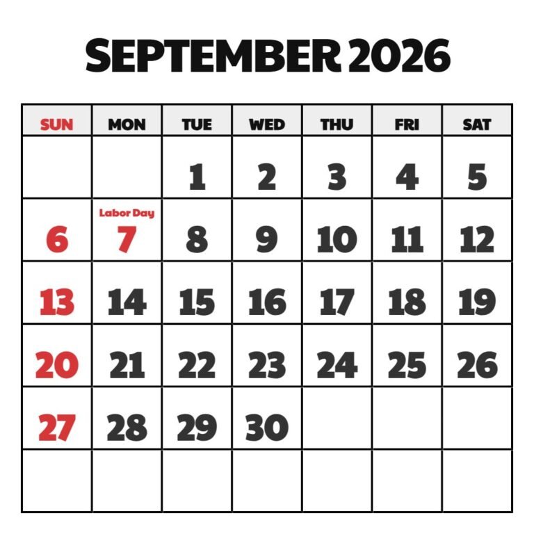 September 2026 Calendar Printable Free PDF Download