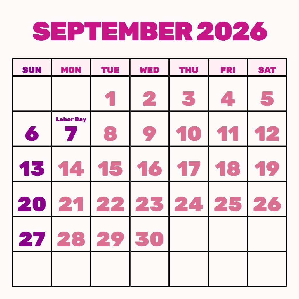 Free September 2026 Calendar Printable Free Download Notes PDF Download