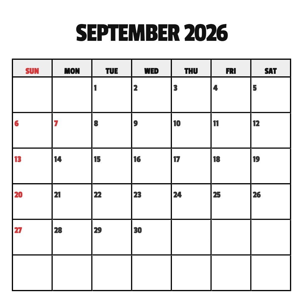 Editable September 2026 Calendar Printable Pdf Free Download Notes PDF Download