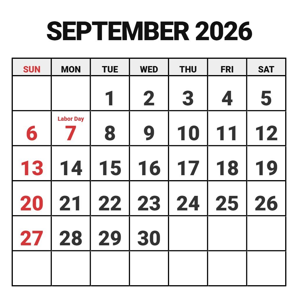 September 2026 Calendar Printable Pdf Free Download PDF Download