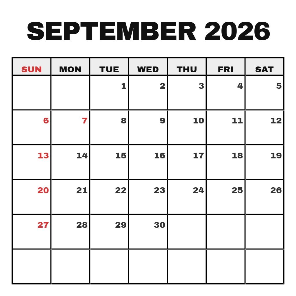 Custom September 2026 Calendar Printable With Lines Wallpaper PDF Download