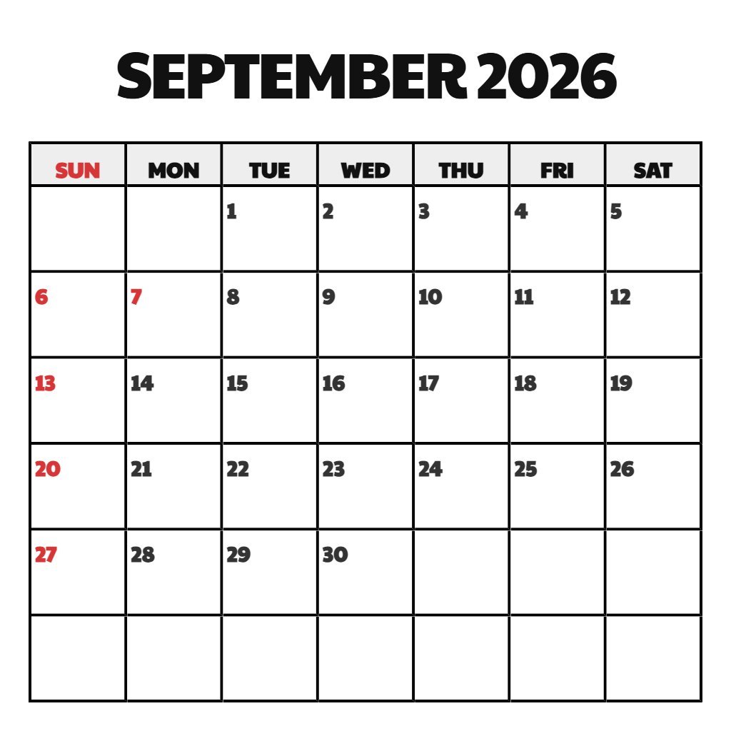 Free September 2026 Printable Calendar Free Notes PDF Download