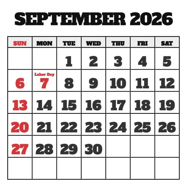 September 2026 Printable Calendar Free PDF Download