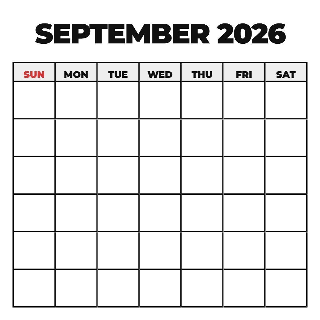 September 2026 Printable Calendar Free Blank PDF Download