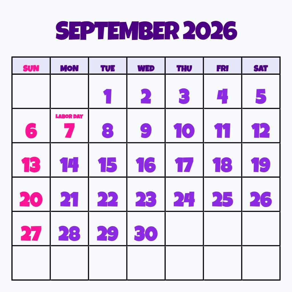 Free September 2026 Printable Calendar Pdf Notes PDF Download