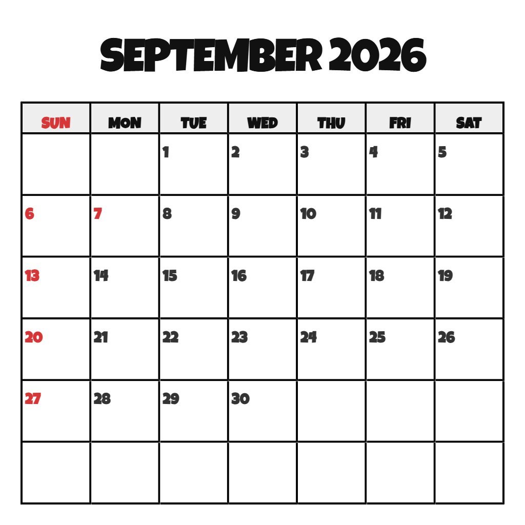 Cute September 2026 Printable Calendar With Holidays Notes PDF Download Cute September 2026 Printable Calendar With Holidays Notes PDF Download