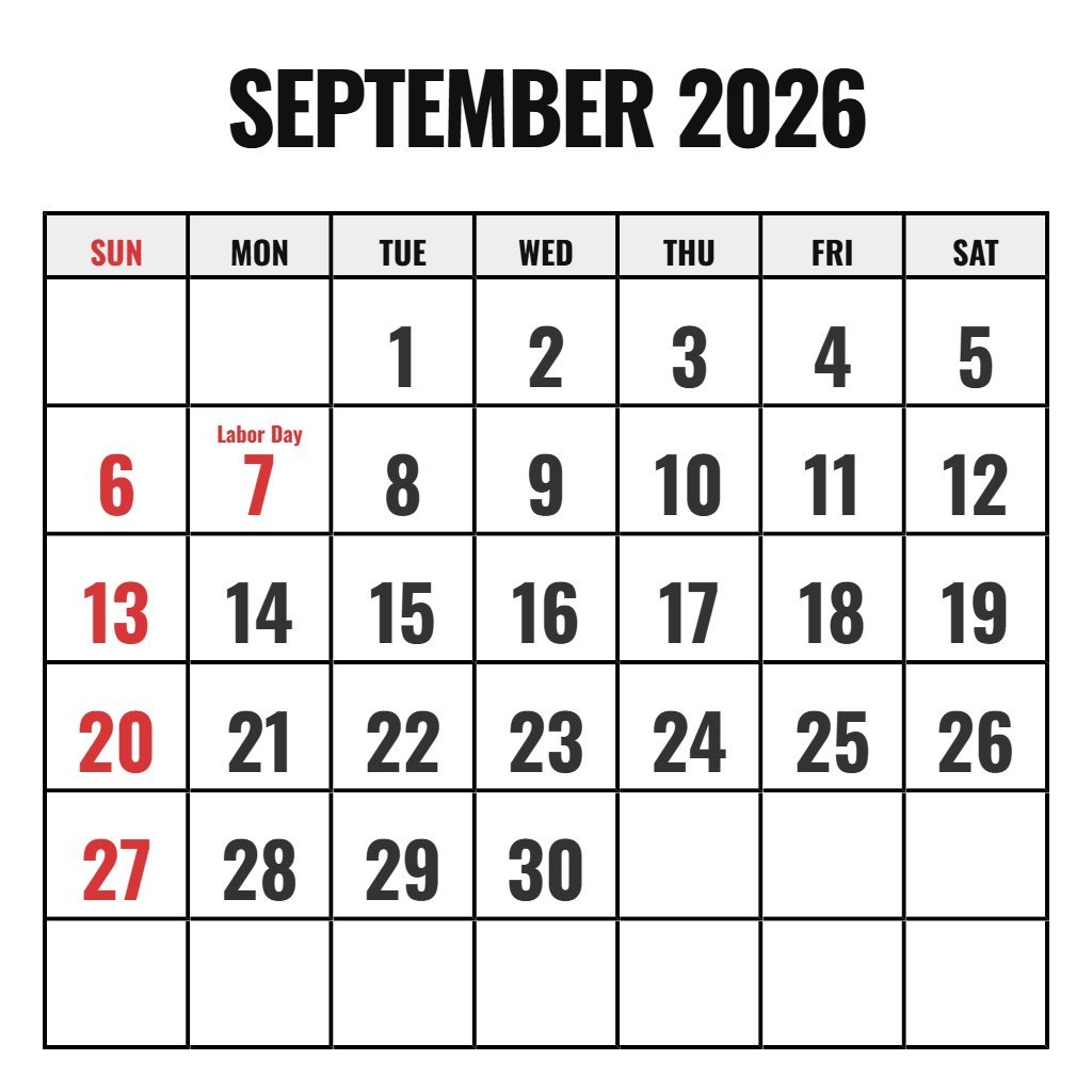 September And October 2026 Calendar Printable PDF Download